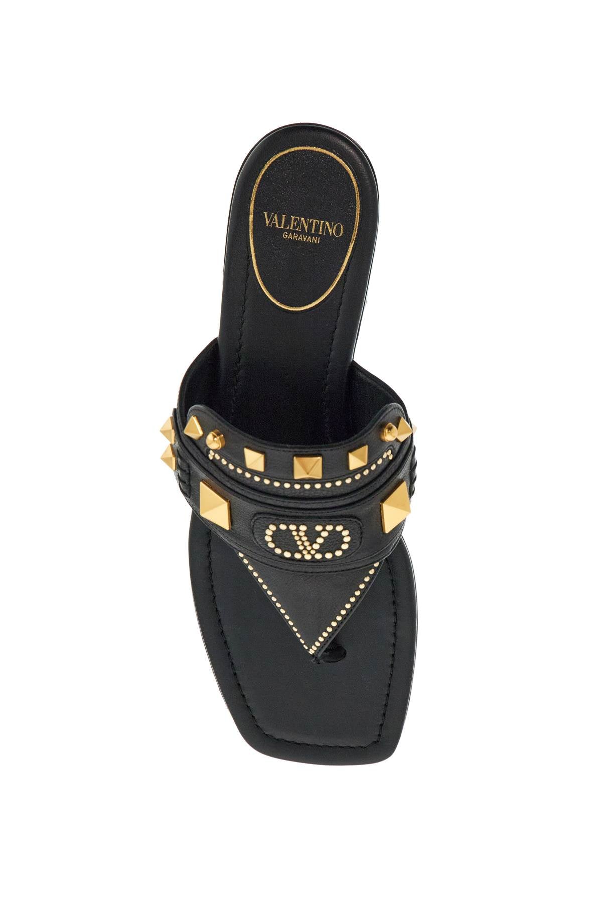 black buffalo leather studded flip-flops