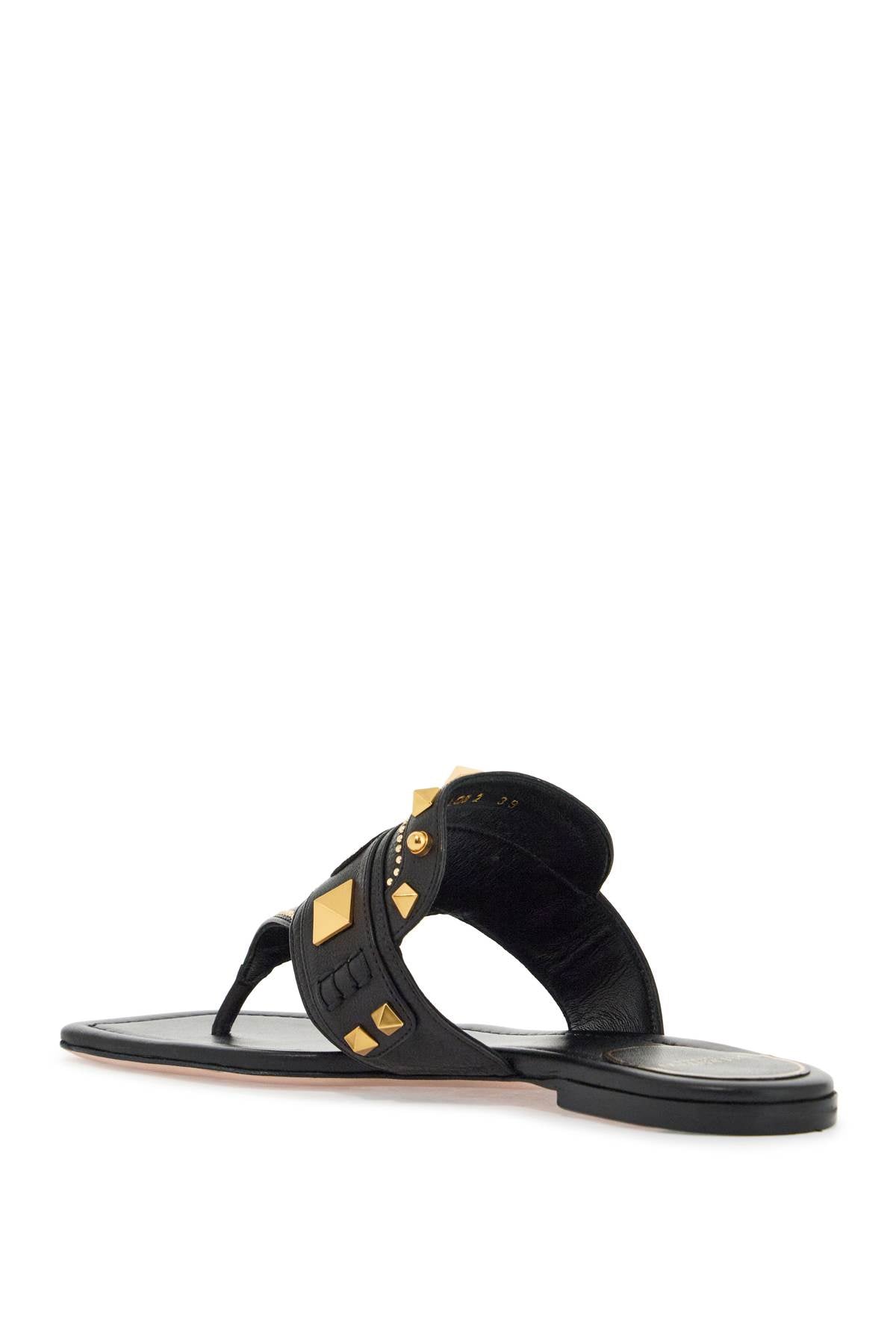 black buffalo leather studded flip-flops