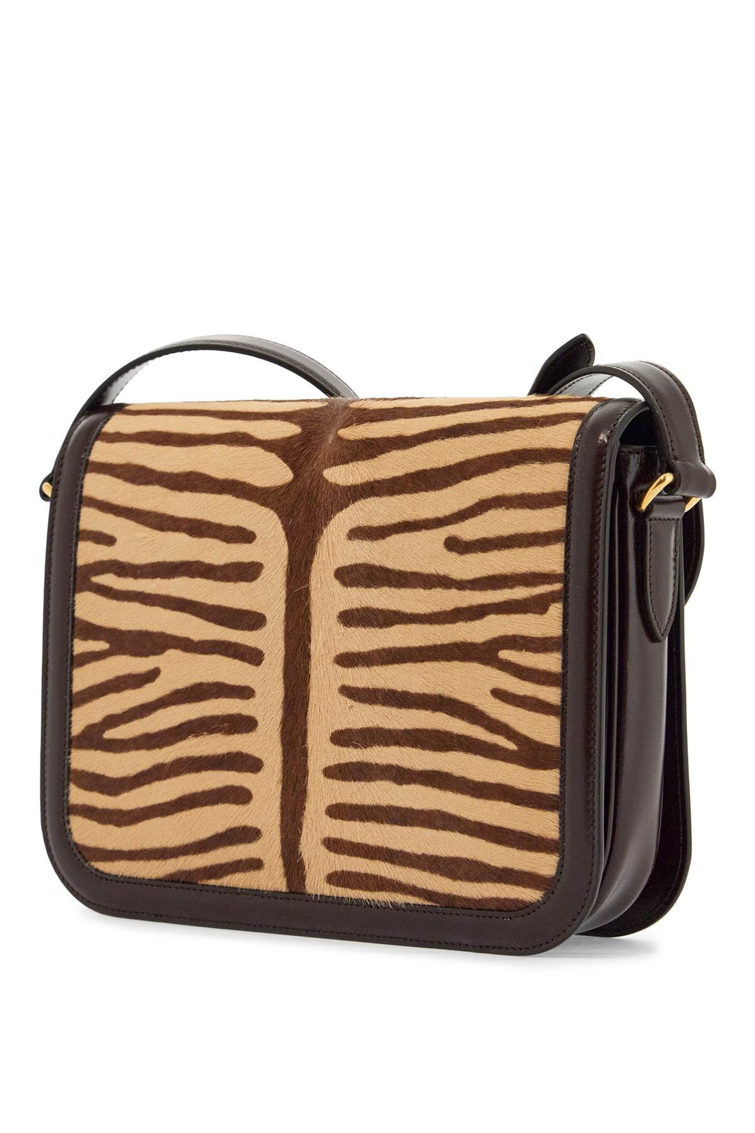 beige and dark brown striped leather shoulder bag