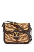 beige and dark brown striped leather shoulder bag