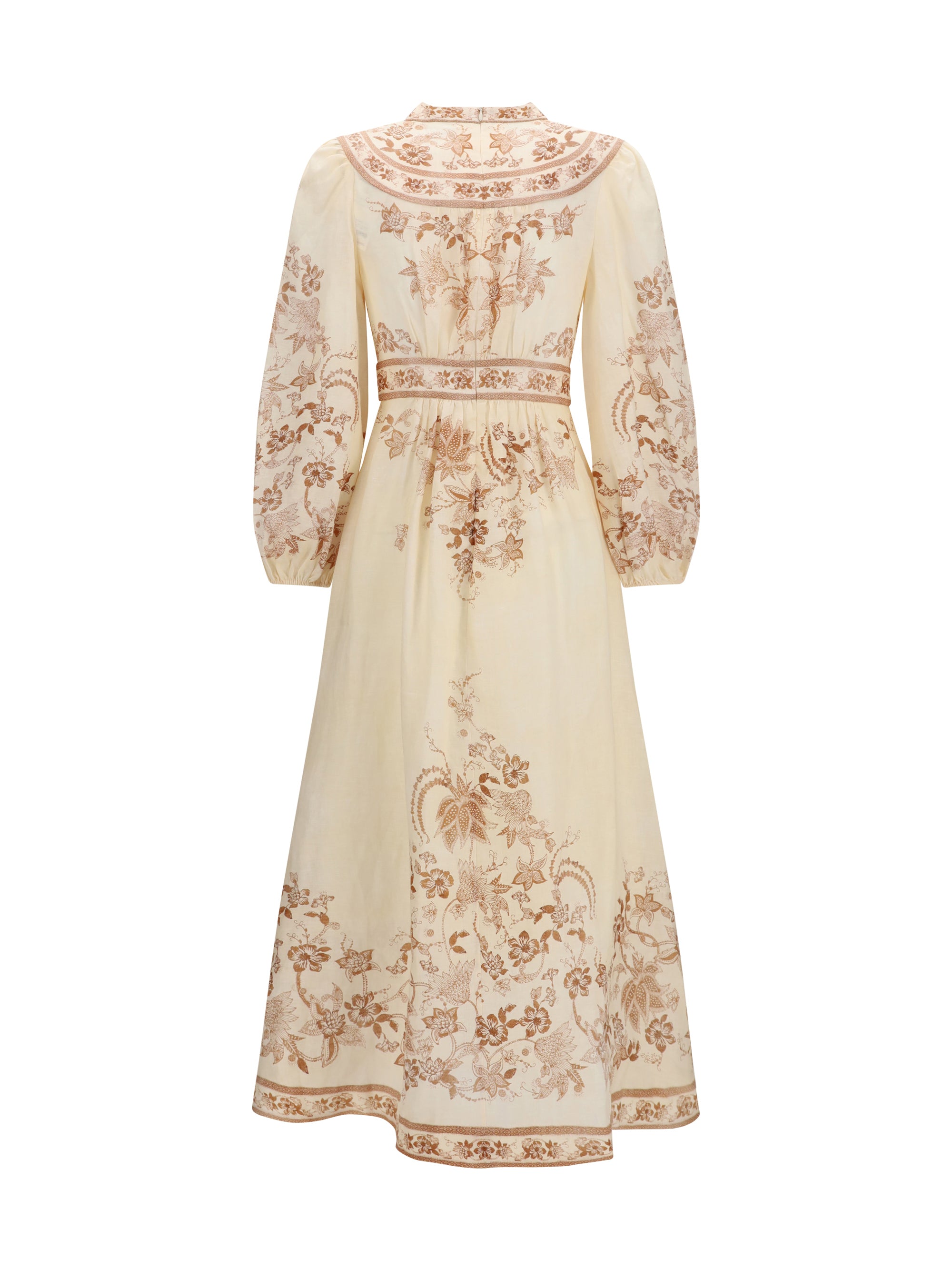 ZIMMERMANN Indra Plunge Midi Dress | Cream Tan Floral