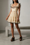 embroidered frilled mini dress in taffeta effect fabric
