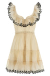 embroidered frilled mini dress in taffeta effect fabric