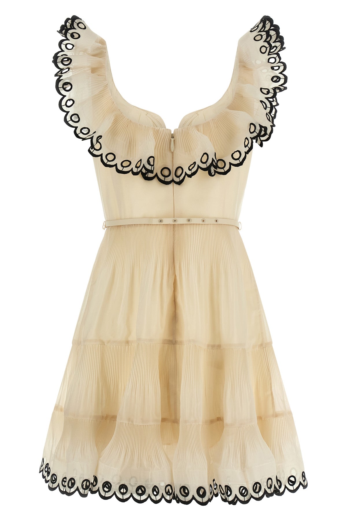embroidered frilled mini dress in taffeta effect fabric