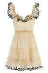 embroidered frilled mini dress in taffeta effect fabric