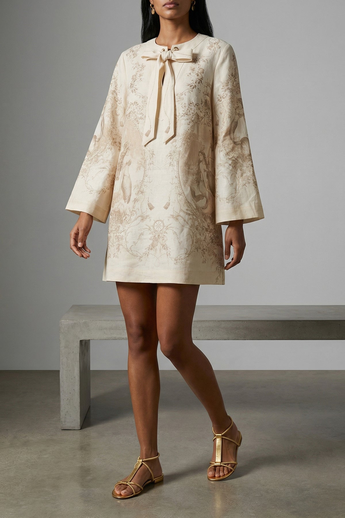 mermaid toile patterned linen mini dress
