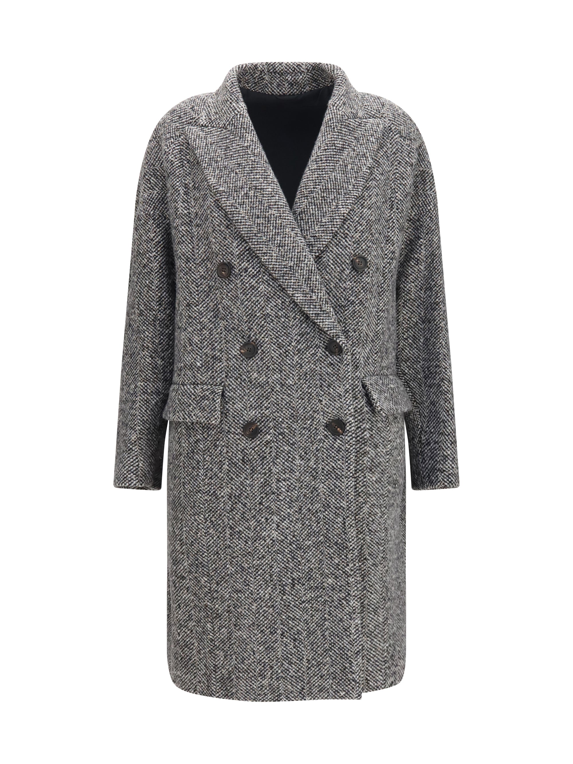 double-breasted wool and alpaca blend coat with sequins