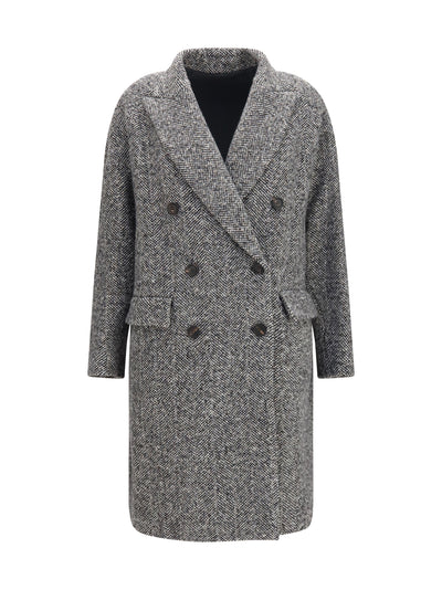 double-breasted wool and alpaca blend coat with sequins