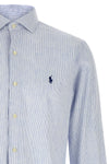 micro-striped shirt in linen and cotton blend