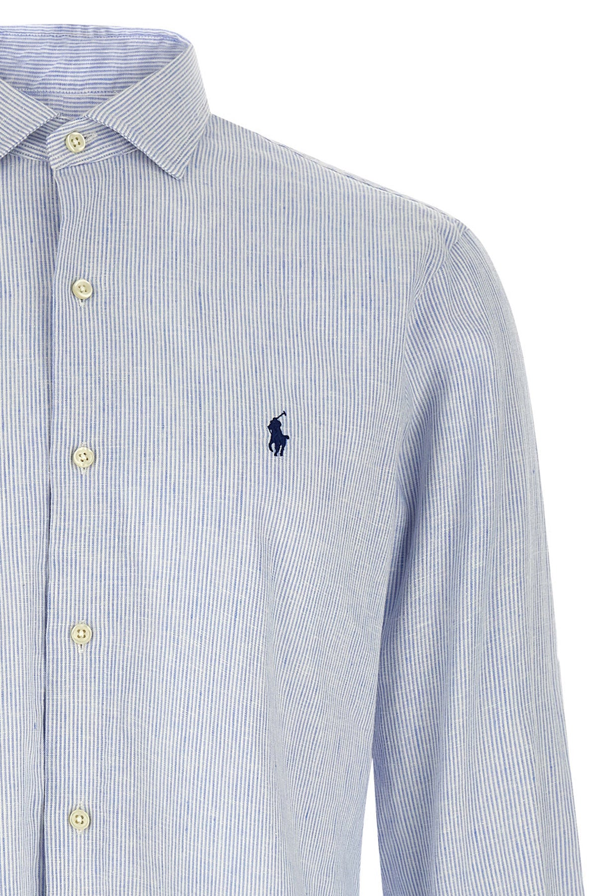 micro-striped shirt in linen and cotton blend
