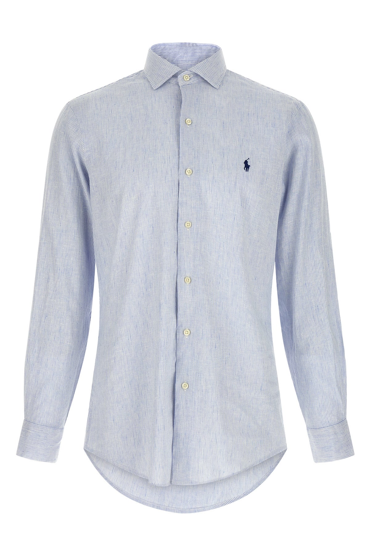 micro-striped shirt in linen and cotton blend