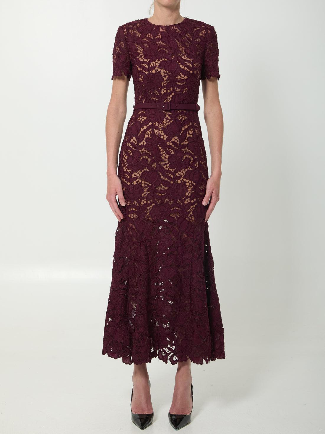 SELF PORTRAIT 10 burgundy lace midi dress