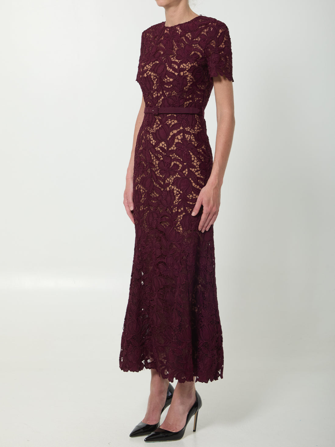 SELF PORTRAIT 10 burgundy lace midi dress