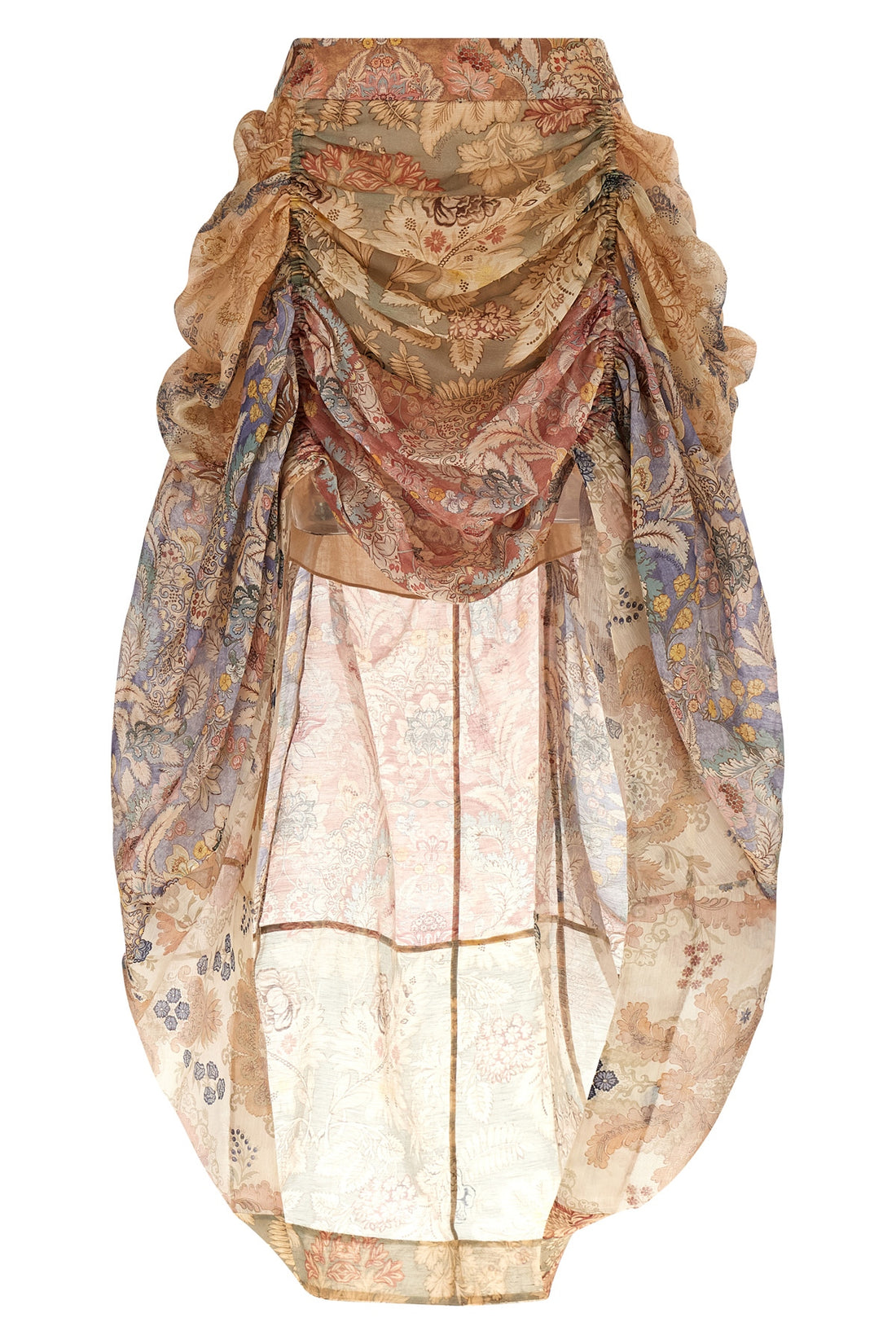 ZIMMERMANN 1 rebellion draped midi skirt in silk and linen floral pattern
