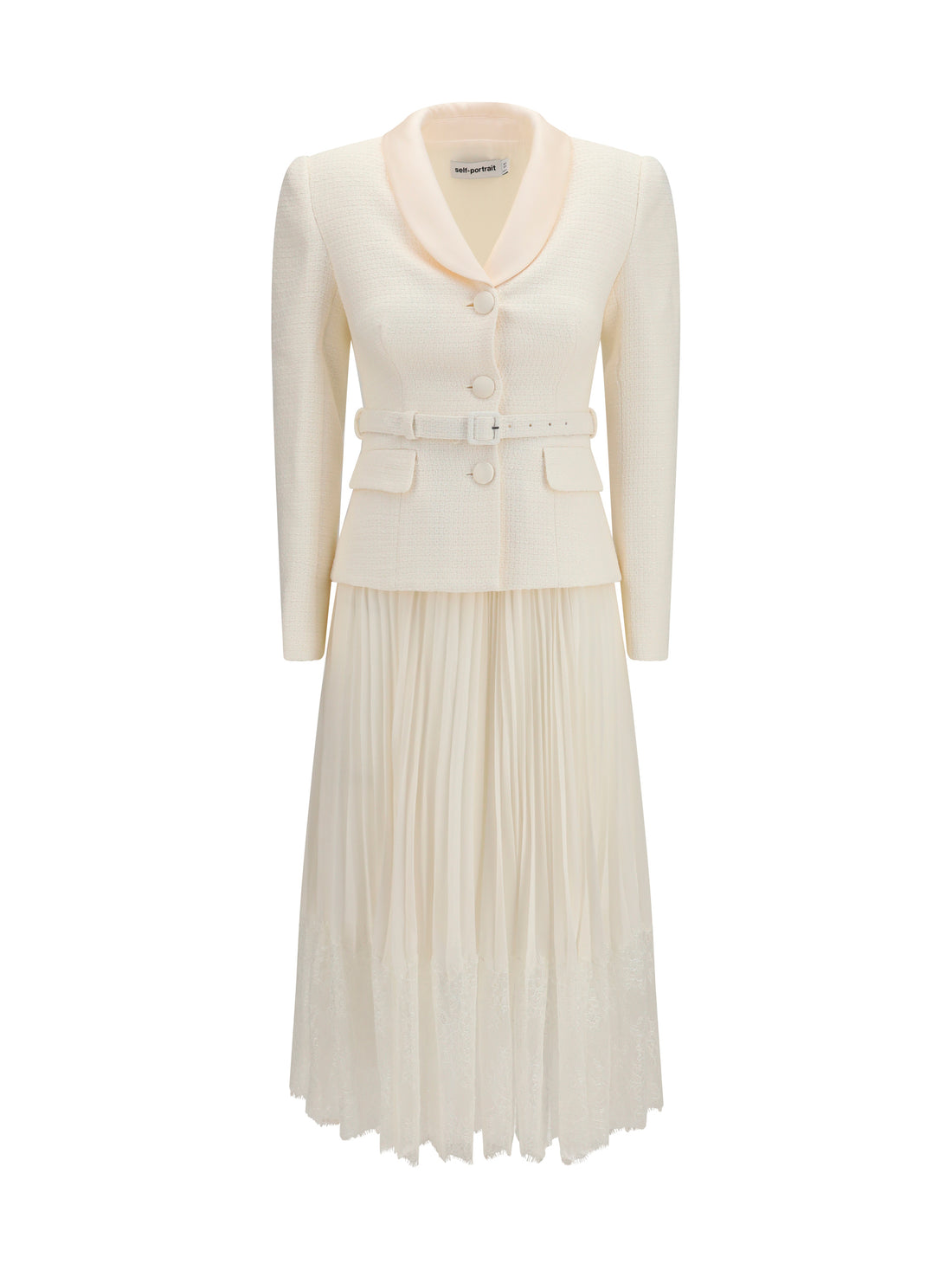 SELF-PORTRAIT 8 bouclé midi dress with shawl collar
