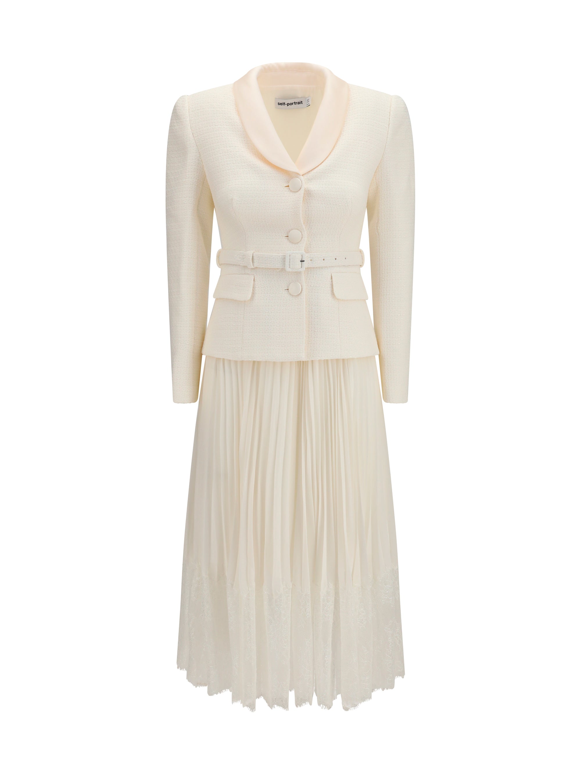 bouclé midi dress with shawl collar
