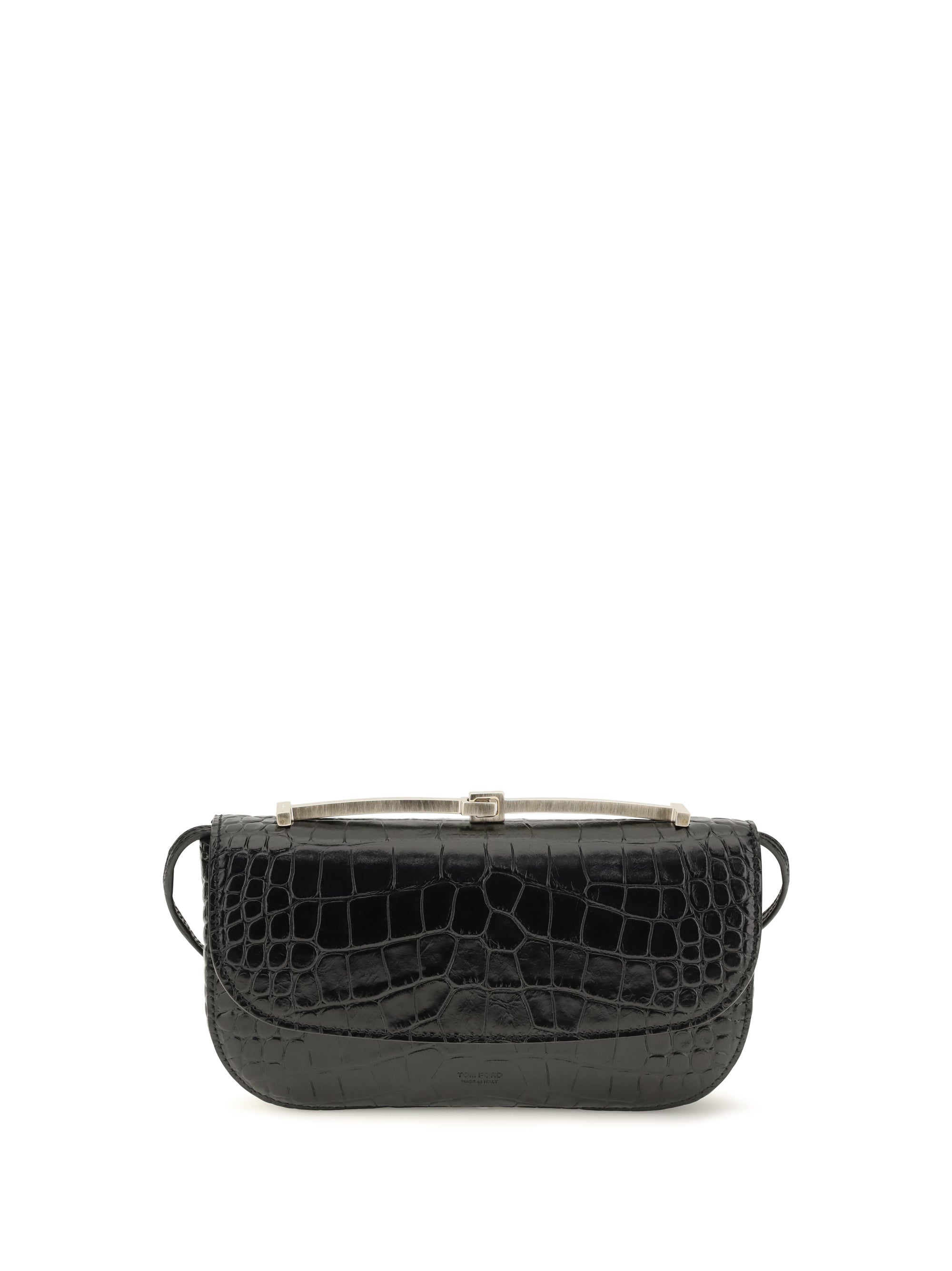 crocodile-print leather shoulder bag