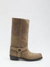 high biker boots in suede