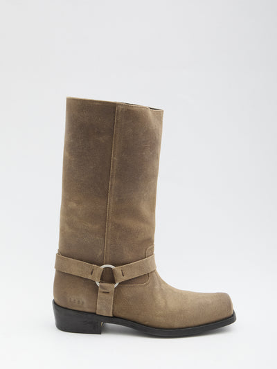 high biker boots in suede