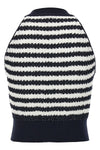 laura owens sleeveless top in striped wrinkle fabric