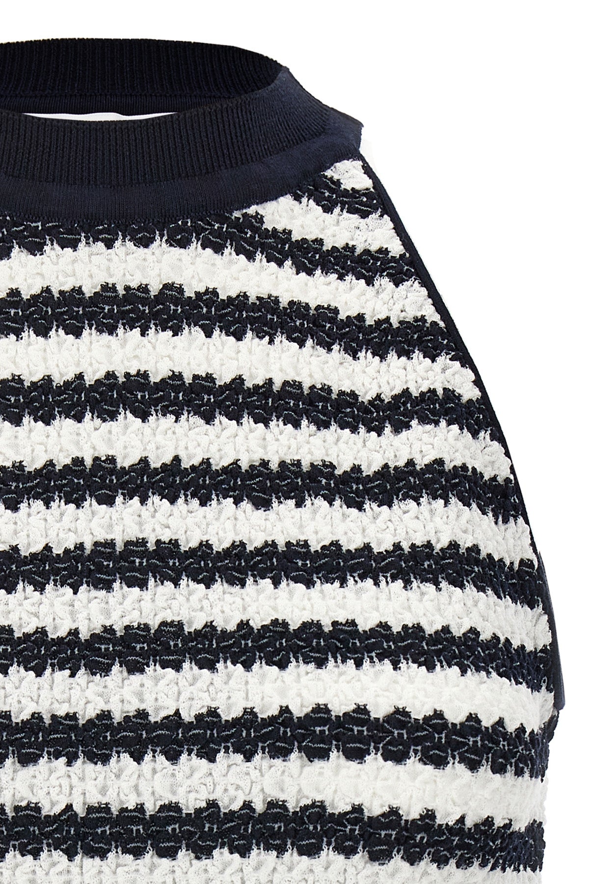 laura owens sleeveless top in striped wrinkle fabric