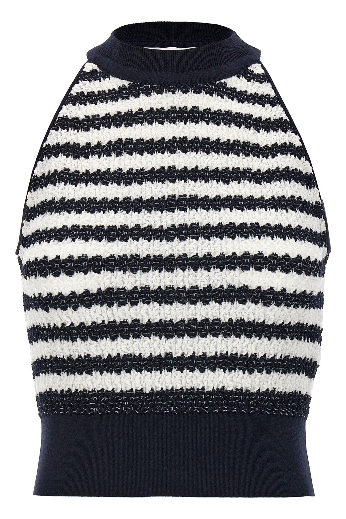 laura owens sleeveless top in striped wrinkle fabric