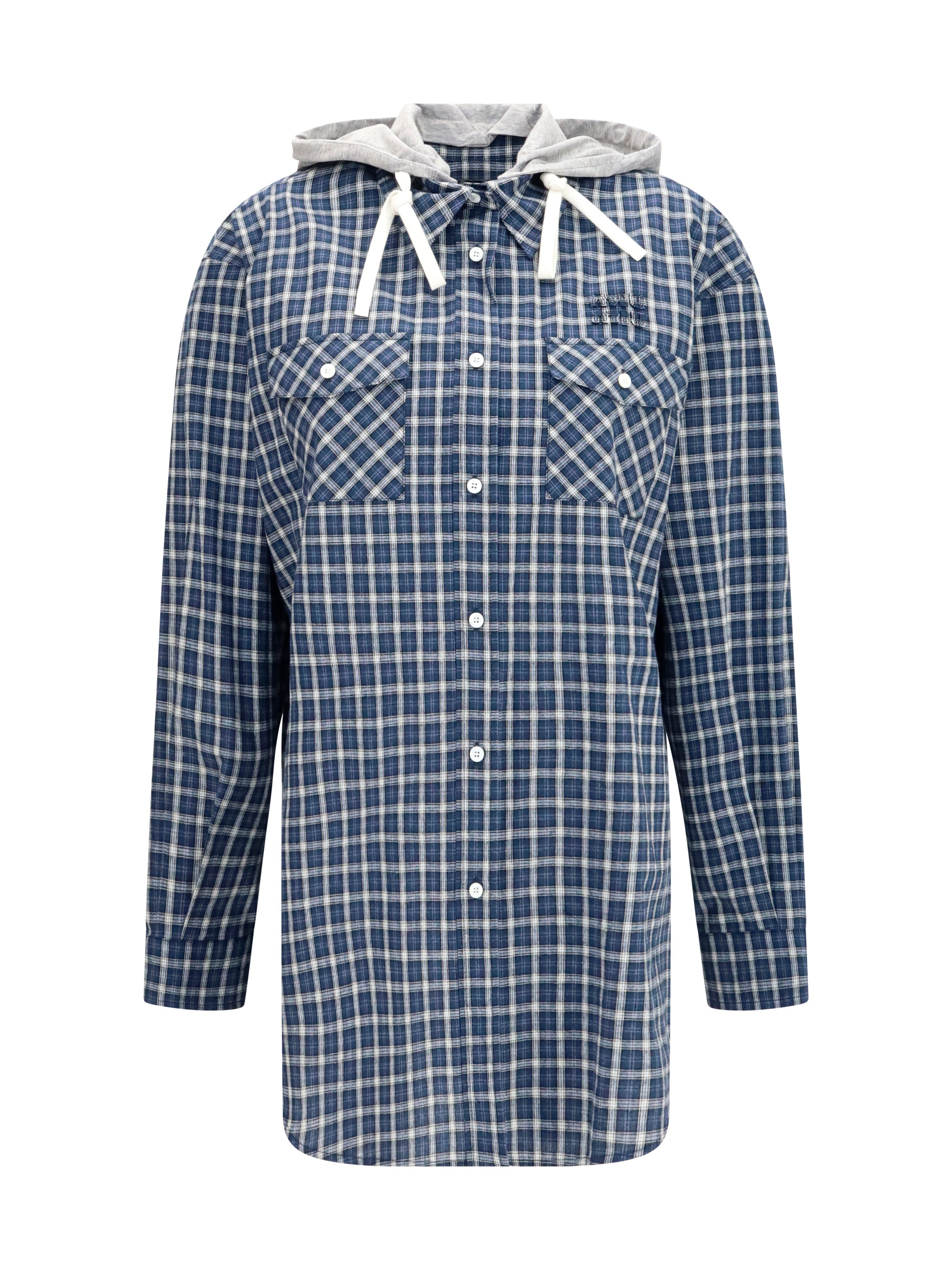 checked hooded shirt