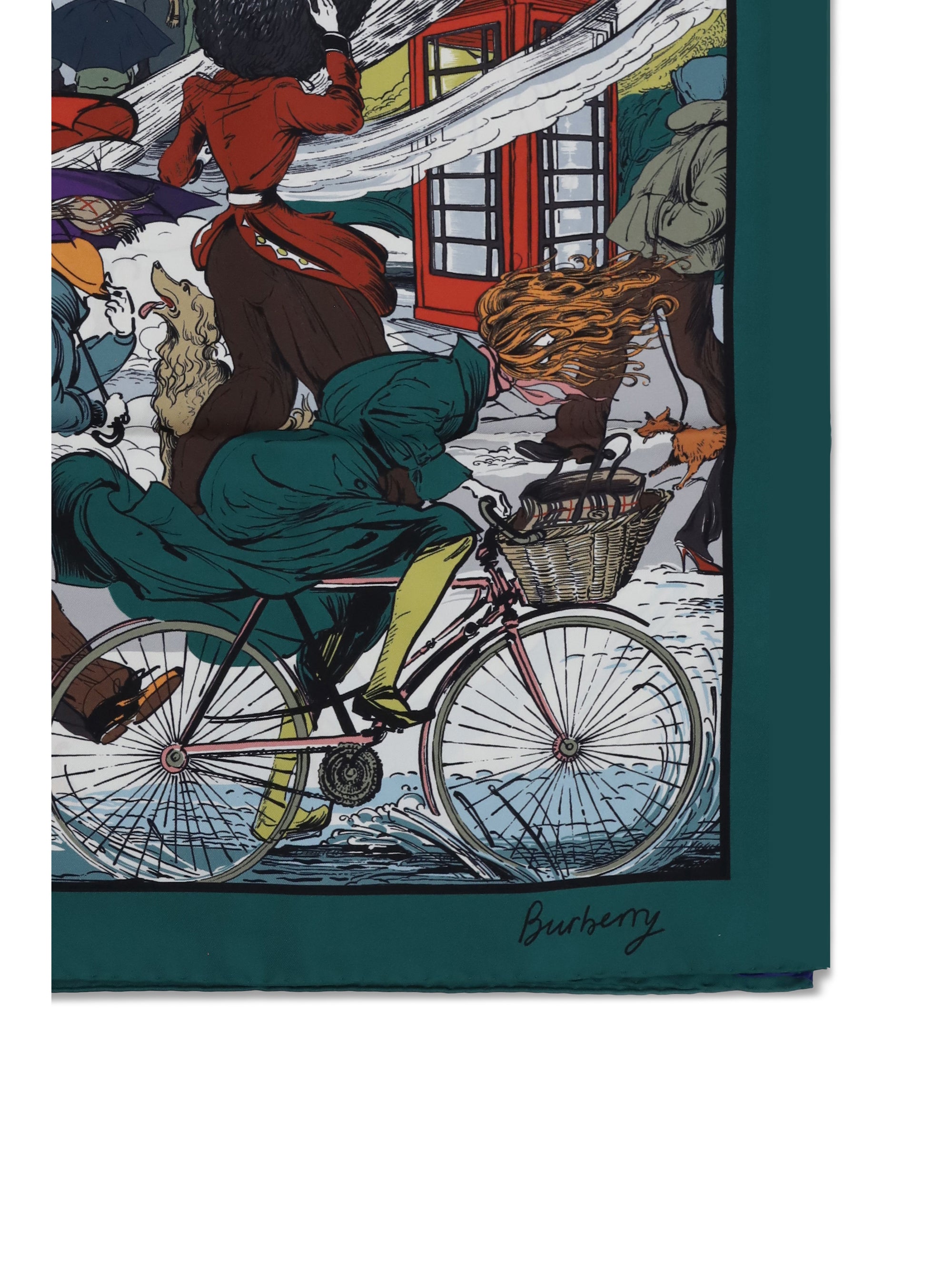 BURBERRY OS raining cats and dogs silk scarf