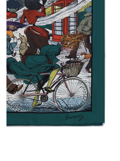 BURBERRY OS raining cats and dogs silk scarf