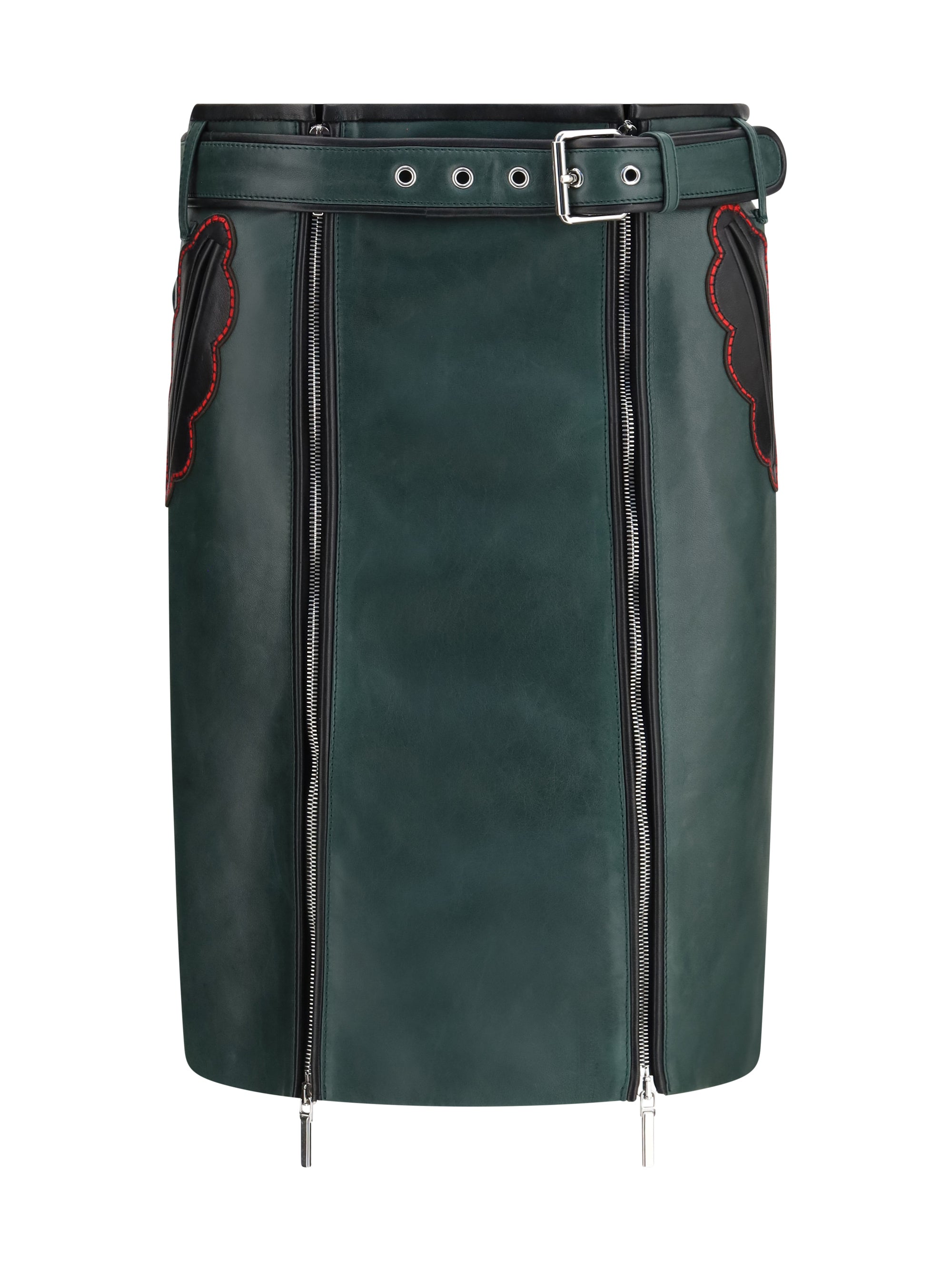 leather skirt with belt and pockets