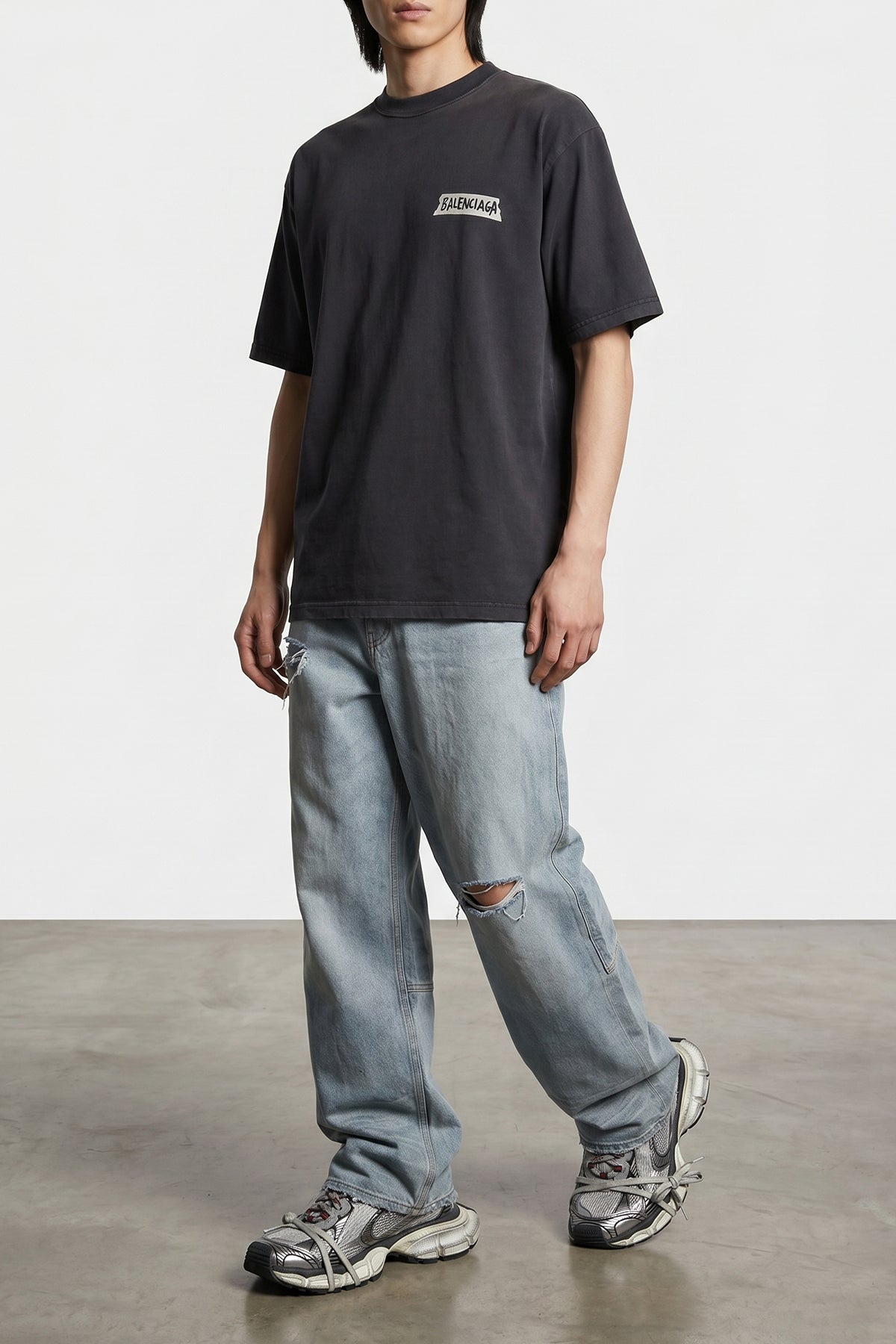 3xl used-effect mesh and polyurethane sneakers