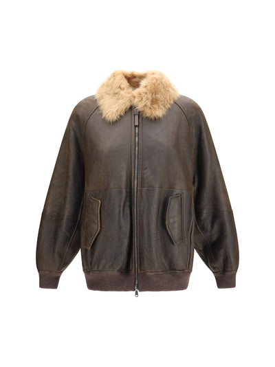 BRUNELLO CUCINELLI 40 vintage-effect shearling bomber with shiny zipper pull