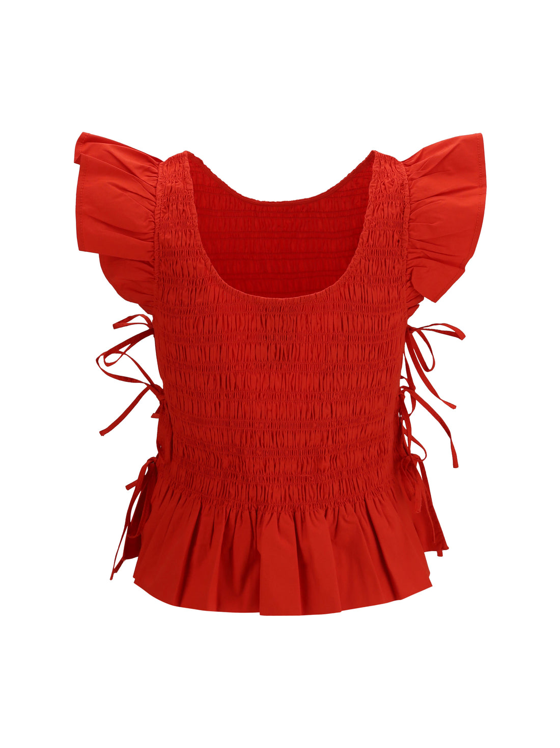 GANNI 36 ruched cotton top with side bows