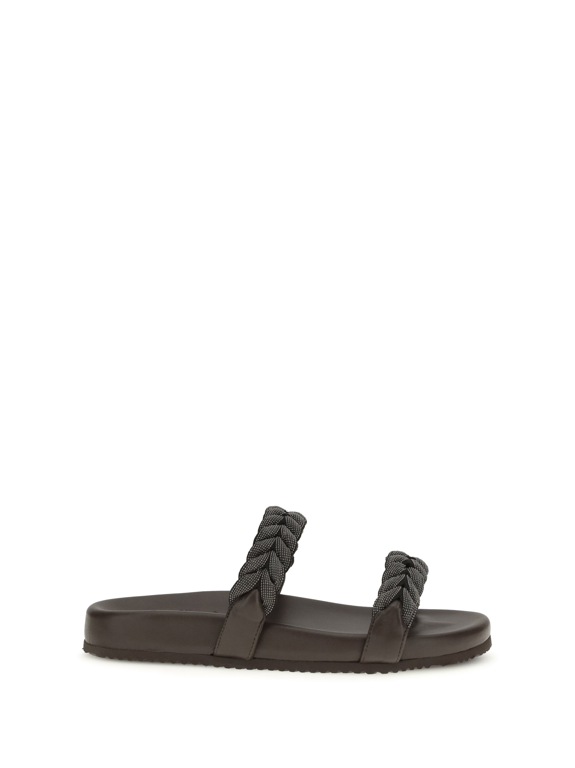 leather sandals with precious braided straps