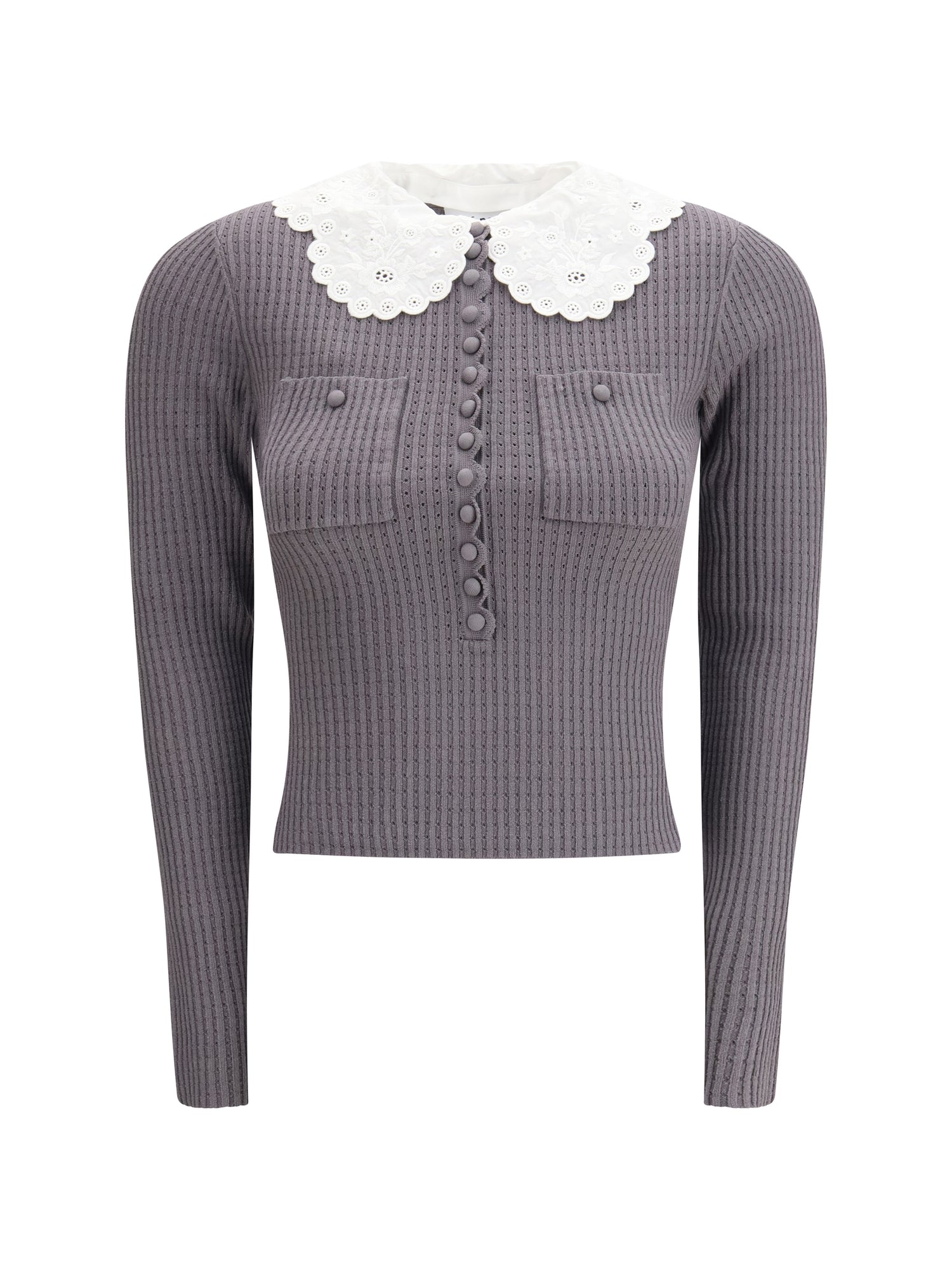SELF-PORTRAIT L lace collar knit top