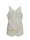 slip dress with draping and lace inserts