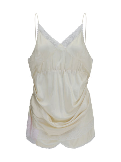 slip dress with draping and lace inserts