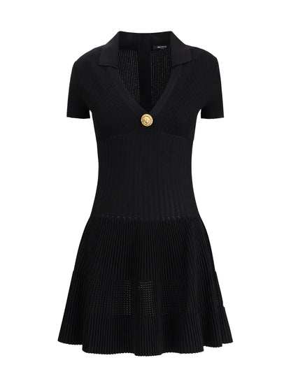 BALMAIN 40 flared knit mini dress