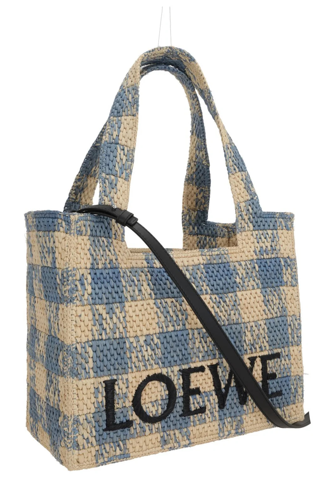 Font Medium Checked Raffia Tote