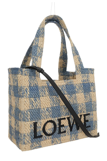Font Medium Checked Raffia Tote