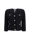 double-breasted tweed cropped jacket with logo buttons