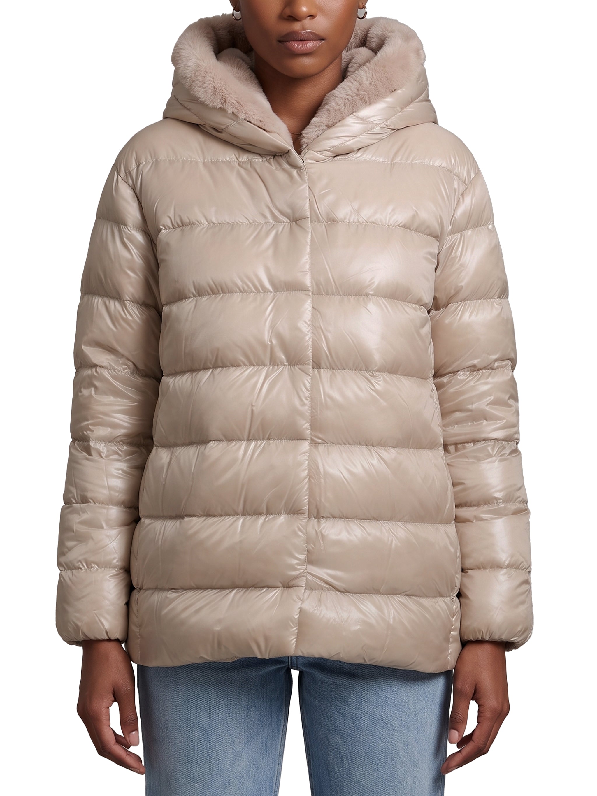 ultralight down jacket with faux fur