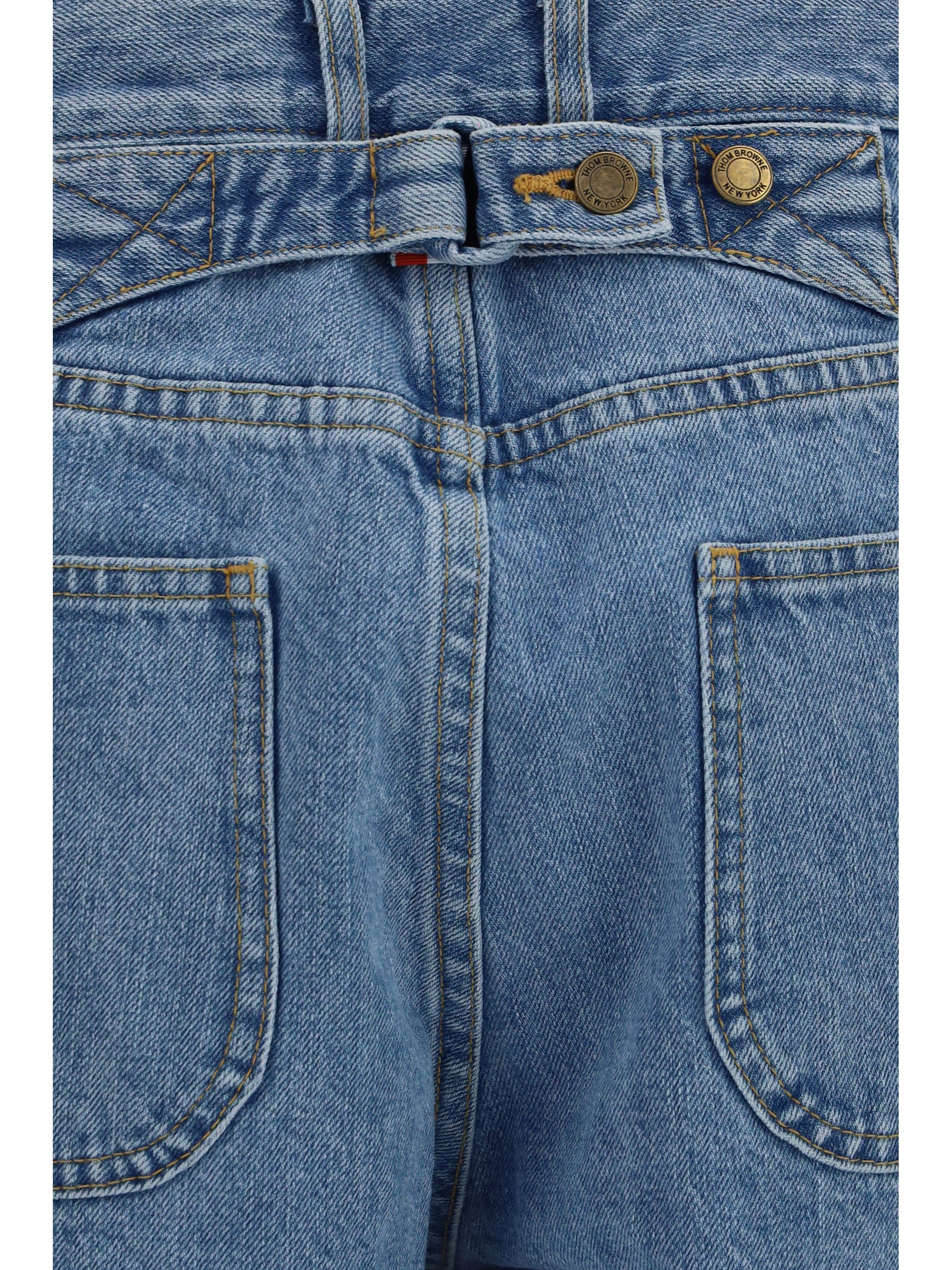 straight-leg selvedge cotton jeans with adjustable back strap