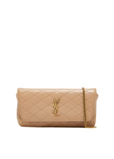 SAINT LAURENT Gaby Chain Leather Phone Holder – Beige