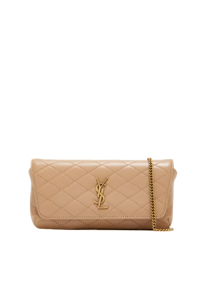 SAINT LAURENT Gaby Chain Leather Phone Holder – Beige