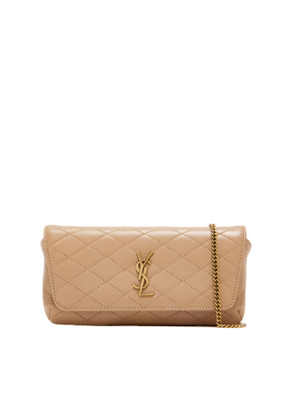 SAINT LAURENT Gaby Chain Leather Phone Holder – Beige