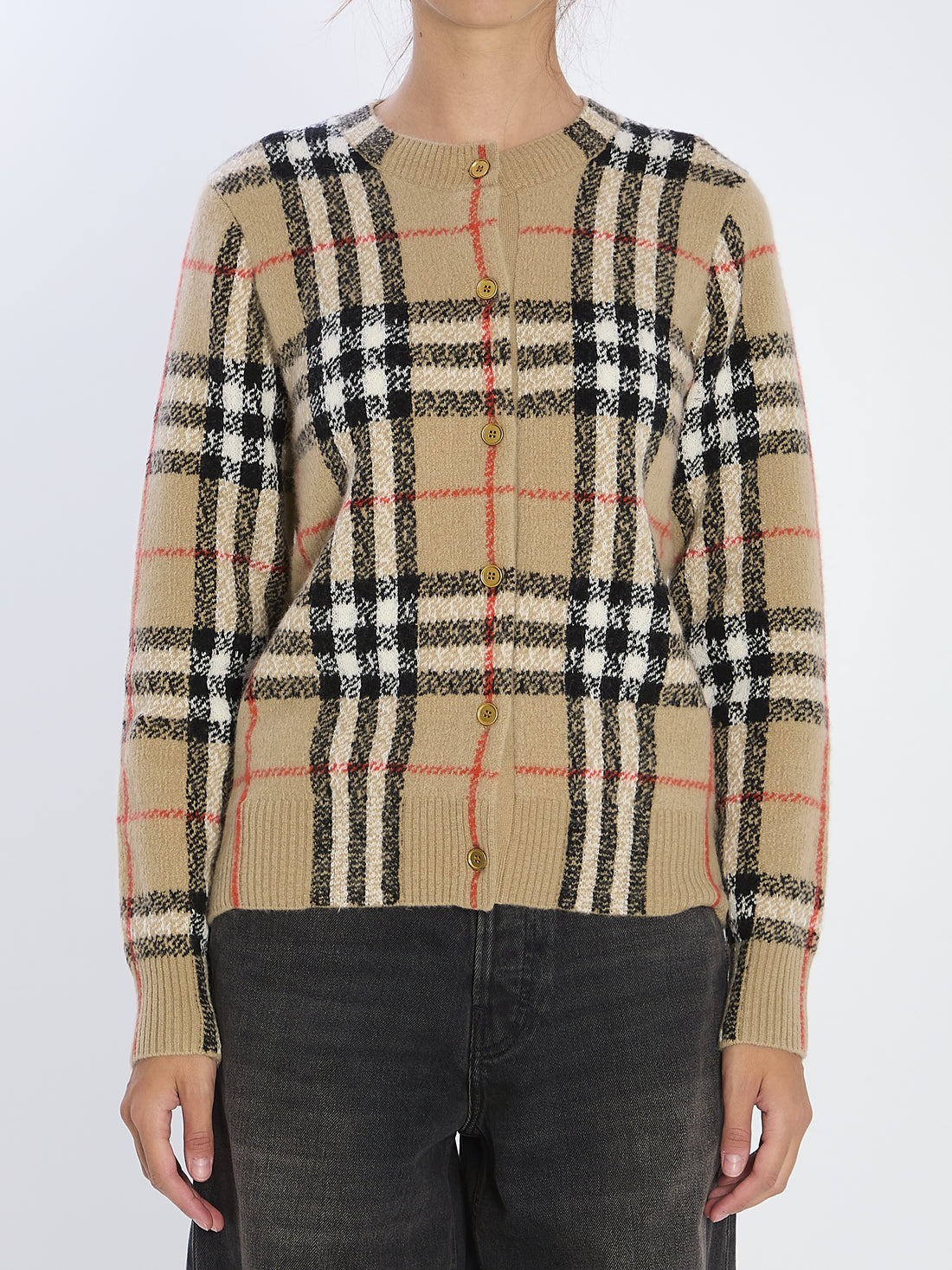 BURBERRY M check wool and cashmere cardigan