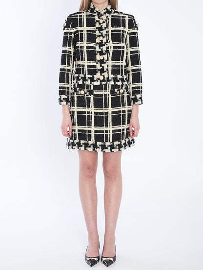 VALENTINO GARAVANI 40 macro check tweed mini skirt