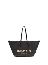 BALMAIN OS track shoulder bag in leather and raffia