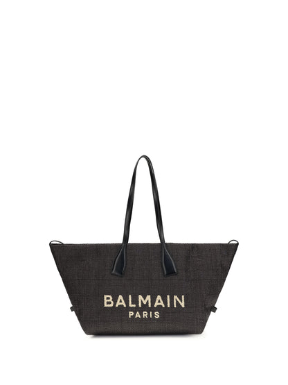 BALMAIN OS track shoulder bag in leather and raffia